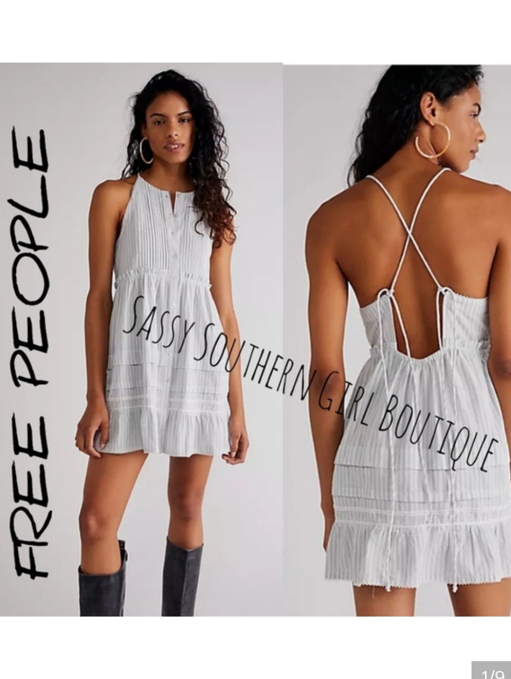 🆕⭐ Free People ivory blue striped mini dress